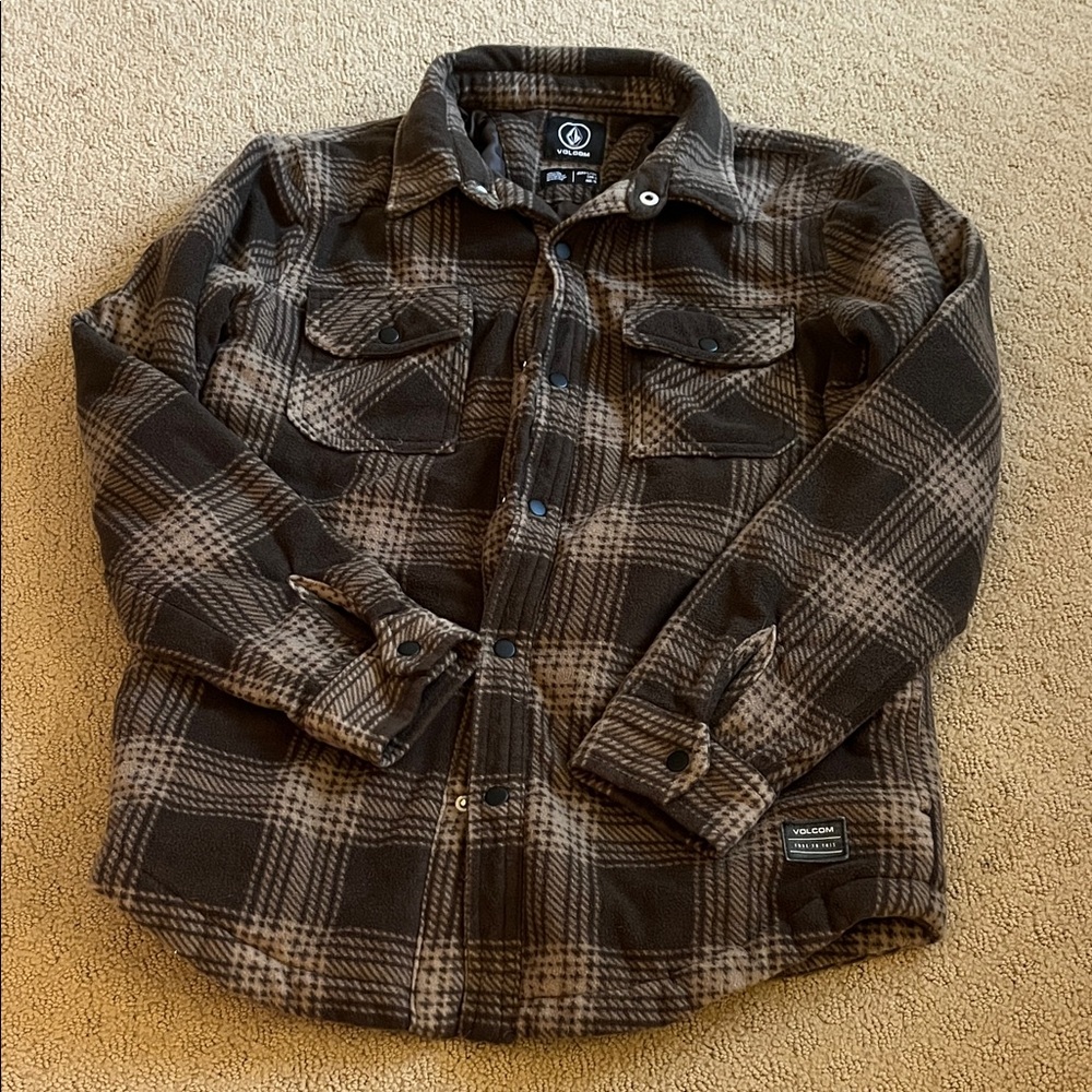 Volcom Brown Plaid Flannel Jacket For Boys